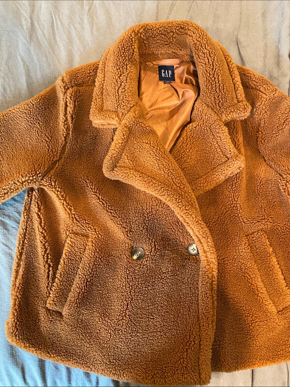 GAP Women's Teddy Peacoat Jacket in Rust Brown